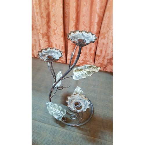 257 - Stylish Metal Art, 4x Different Candle Holders Decorated with  Leaves, H: 30cm, H:39cm, H:48cm, H:50... 