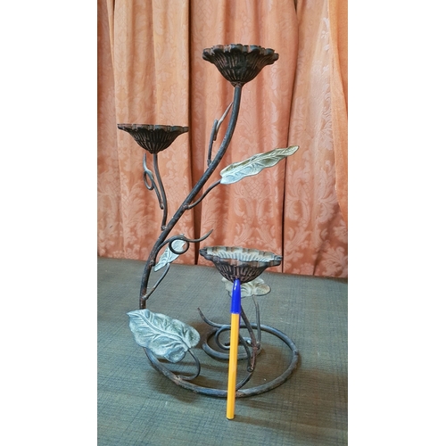 257 - Stylish Metal Art, 4x Different Candle Holders Decorated with  Leaves, H: 30cm, H:39cm, H:48cm, H:50... 