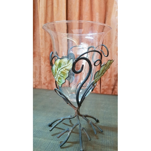 257 - Stylish Metal Art, 4x Different Candle Holders Decorated with  Leaves, H: 30cm, H:39cm, H:48cm, H:50... 