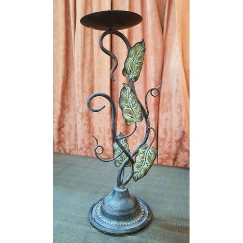 257 - Stylish Metal Art, 4x Different Candle Holders Decorated with  Leaves, H: 30cm, H:39cm, H:48cm, H:50... 