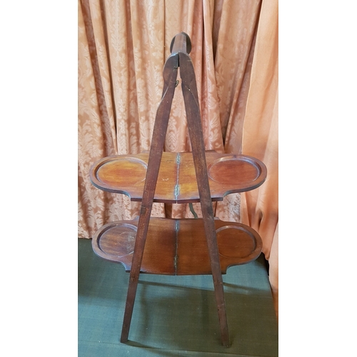 258 - Antique Wooden Folding Serving Stand, A/F, Need Repair, H: 95cm.