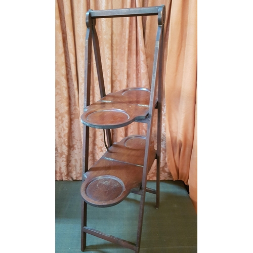 258 - Antique Wooden Folding Serving Stand, A/F, Need Repair, H: 95cm.