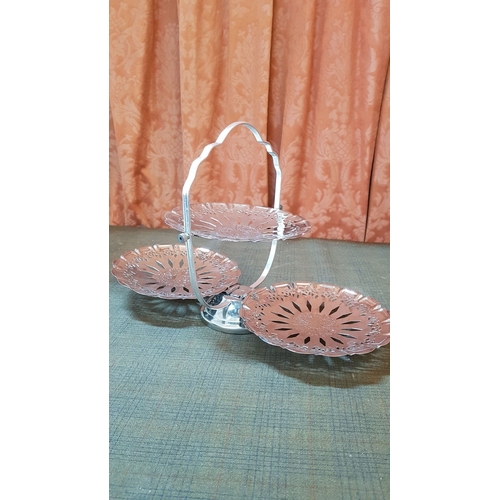 395 - Retro Style High Ornate, White Metal Serving Dishes: Folding Sandwich Holder, Snack 3-Section Snack ... 