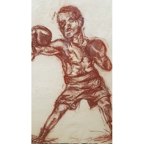 402 - 'Boxers Fighting in a Duel' Sketched Drawing with Pastel Crayon in Plexiglass Frame, Signed by Artis... 