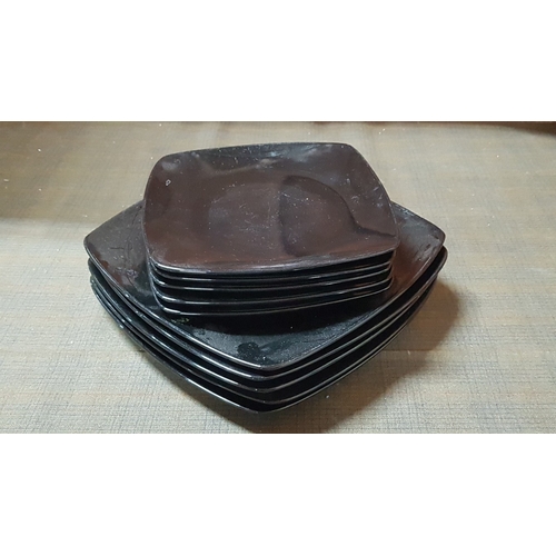 444 - Black Modern Square Diner Plates (5x) and Matching Side Plates (5x).  (10)