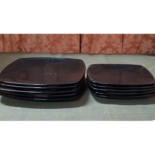 444 - Black Modern Square Diner Plates (5x) and Matching Side Plates (5x).  (10)