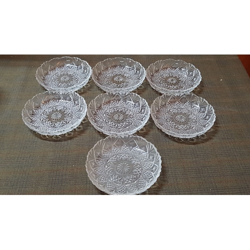 445 - Retro Cut Glass Dessert Set, Large Bon-Bon Dish with Lid, Cake/Sandwich Stand and 7x Matching Plates... 