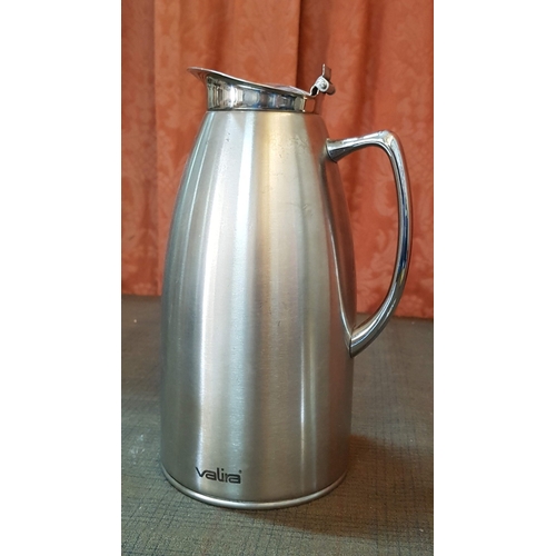 447 - 'Valira' Stainless Steel Serving Carafe/ Flask and Small White Metal Triangle Ashtray.  (2)