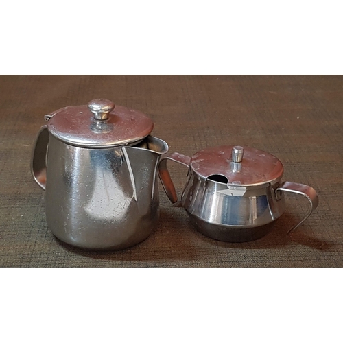 453 - Retro Stainless Steel Milk Jug, Sugar Bowl and Butter Holder.   (3)