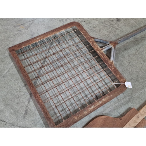 103 - Vintage Wooden Bread Paddle / Dough Shovel, (Approx. L: 3.3m), Together with Metal Grid Other, (2)