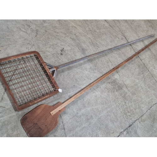 103 - Vintage Wooden Bread Paddle / Dough Shovel, (Approx. L: 3.3m), Together with Metal Grid Other, (2)