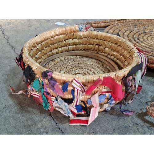 105 - Collection of Traditional Cypriot Items; Metal & Wood Sifter, Large and Small Spiral Wicker Bread Bo... 