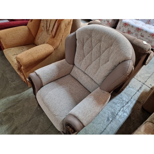 19 - Classic Italian Leather & Fabric Armchair with Wooden Scroll Arm Fronts, 

* Unused * - Furniture St... 