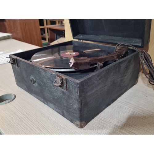 41 - Vintage Portable Gramophone / Turntable with HMV 'Nutcracker Suite' Records, (Nb. No winding handle ... 