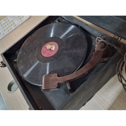 41 - Vintage Portable Gramophone / Turntable with HMV 'Nutcracker Suite' Records, (Nb. No winding handle ... 