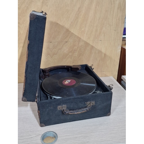 41 - Vintage Portable Gramophone / Turntable with HMV 'Nutcracker Suite' Records, (Nb. No winding handle ... 