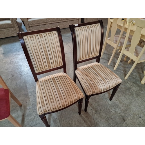 51 - Pair of Italian Dining Chairs with Scroll Back and Striped Padded Fabric Seat & Back Rests Over Turn... 