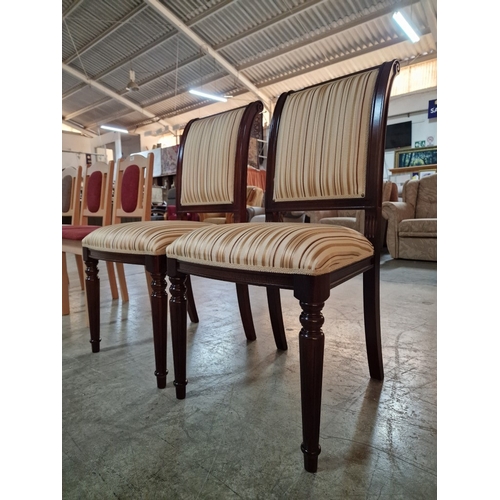 51 - Pair of Italian Dining Chairs with Scroll Back and Striped Padded Fabric Seat & Back Rests Over Turn... 