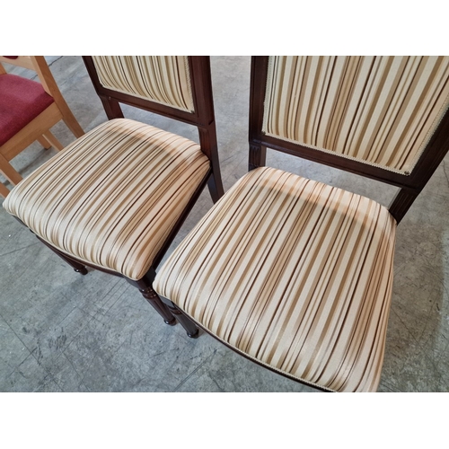 51 - Pair of Italian Dining Chairs with Scroll Back and Striped Padded Fabric Seat & Back Rests Over Turn... 