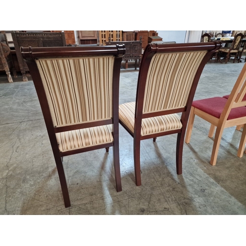 51 - Pair of Italian Dining Chairs with Scroll Back and Striped Padded Fabric Seat & Back Rests Over Turn... 