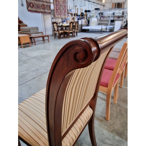 51 - Pair of Italian Dining Chairs with Scroll Back and Striped Padded Fabric Seat & Back Rests Over Turn... 