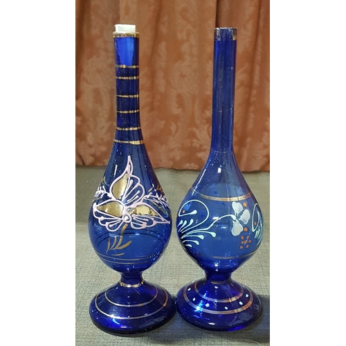 384 - Cobalt Blue, Blown Glass, 2x Glass Carafe Beykoz Carafe/Rosewater Sprinklers (H: 26cm Each) and Matc... 