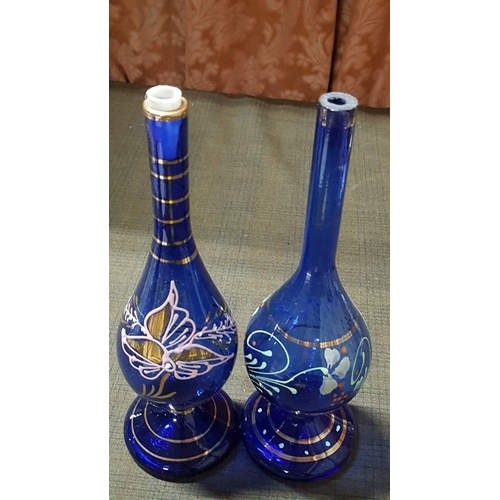 384 - Cobalt Blue, Blown Glass, 2x Glass Carafe Beykoz Carafe/Rosewater Sprinklers (H: 26cm Each) and Matc... 