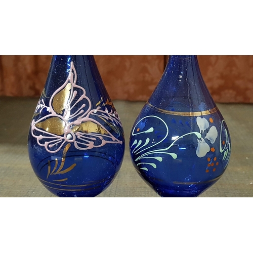 384 - Cobalt Blue, Blown Glass, 2x Glass Carafe Beykoz Carafe/Rosewater Sprinklers (H: 26cm Each) and Matc... 