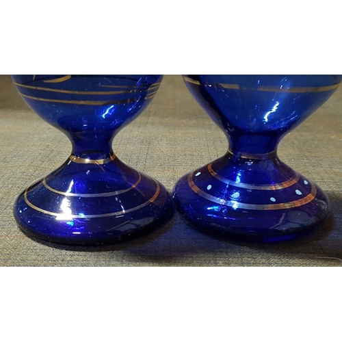 384 - Cobalt Blue, Blown Glass, 2x Glass Carafe Beykoz Carafe/Rosewater Sprinklers (H: 26cm Each) and Matc... 