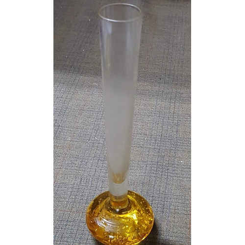 435 - Mid Century Glass Amber Tone and Clear Controlled Bubble Bud Vase, H: 21cm.