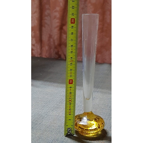 435 - Mid Century Glass Amber Tone and Clear Controlled Bubble Bud Vase, H: 21cm.