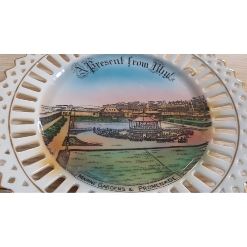 441 - 3x Hand Painted Ceramic Souvenir Ribbon Plates with Scenes from Different Cities, 2x Ø: 20cm Each, 1... 