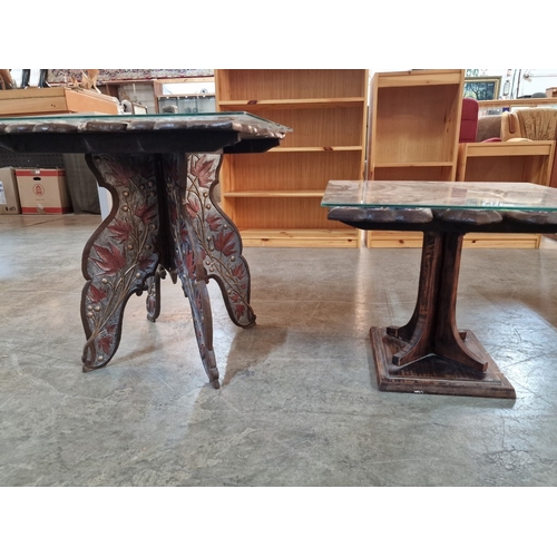 261 - 2 x Decorative Carved Wood & Hand Painted Square Side Tables with Shaped Edge and Leaf Design, with ... 