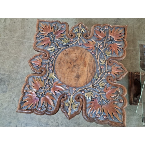 261 - 2 x Decorative Carved Wood & Hand Painted Square Side Tables with Shaped Edge and Leaf Design, with ... 