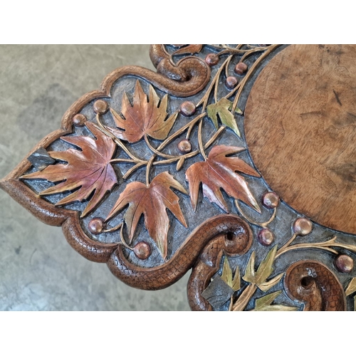 261 - 2 x Decorative Carved Wood & Hand Painted Square Side Tables with Shaped Edge and Leaf Design, with ... 