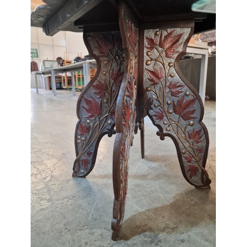 261 - 2 x Decorative Carved Wood & Hand Painted Square Side Tables with Shaped Edge and Leaf Design, with ... 