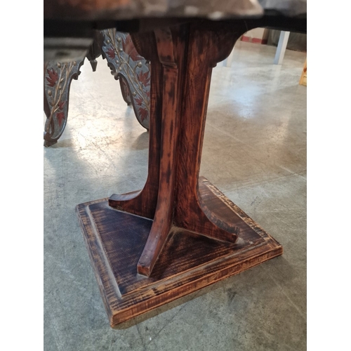 261 - 2 x Decorative Carved Wood & Hand Painted Square Side Tables with Shaped Edge and Leaf Design, with ... 