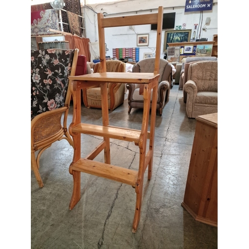 288 - Tall / Raised Pine Stool with Back Rests and 2-Steps (Umpires / Referees Seat?), (Approx. 52 x 57 x ... 