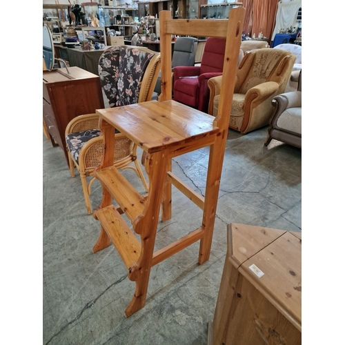 288 - Tall / Raised Pine Stool with Back Rests and 2-Steps (Umpires / Referees Seat?), (Approx. 52 x 57 x ... 