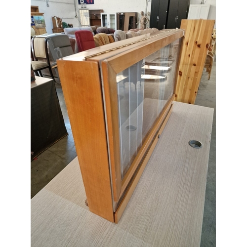 294 - Light Wood Colour Wall Hanging / Table Top Cigarette Display Case, with Hinged Glazed Cover and Drop... 