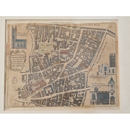 322 - Framed Antique Copper Line Engraving of 'Broad Street and Cornhill Wards', Part of the 'New History ... 