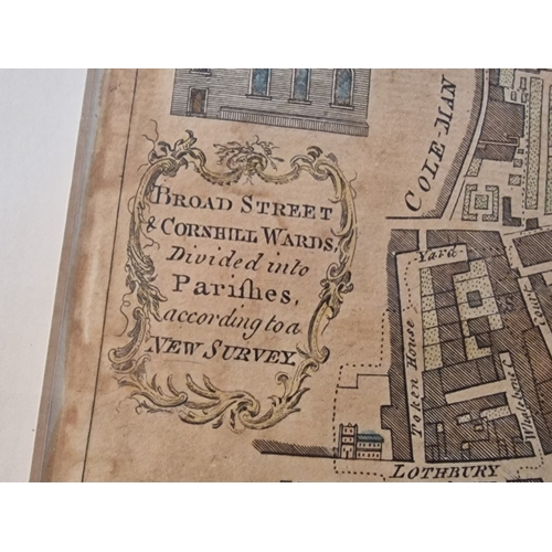 322 - Framed Antique Copper Line Engraving of 'Broad Street and Cornhill Wards', Part of the 'New History ... 