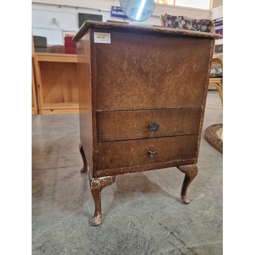 57 - Vintage Sewing Box with Hinged Top and Fabric Lined Interior, 2-Drawers and Cabriole Legs, Complete ... 