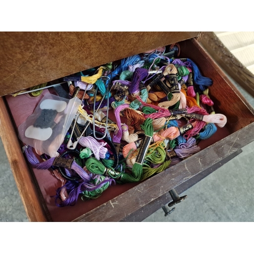 57 - Vintage Sewing Box with Hinged Top and Fabric Lined Interior, 2-Drawers and Cabriole Legs, Complete ... 