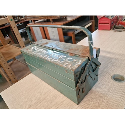 86 - Green Metal Cantilever Tool Box with Large Collection of Files, Braddles, etc