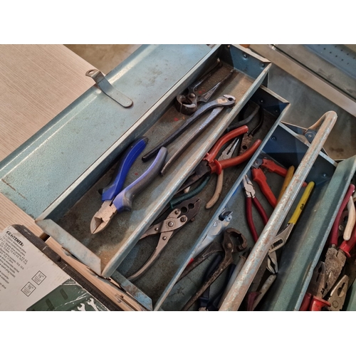 88 - Blue Metal Cantilever Tool Box with Large Qty of Assorted Pliers, Grips, etc, Together with 'Draper'... 