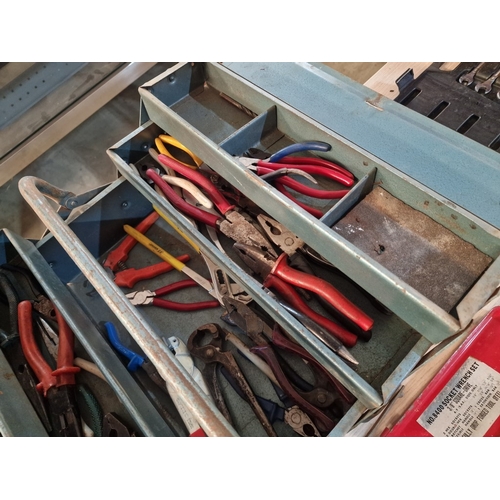 88 - Blue Metal Cantilever Tool Box with Large Qty of Assorted Pliers, Grips, etc, Together with 'Draper'... 