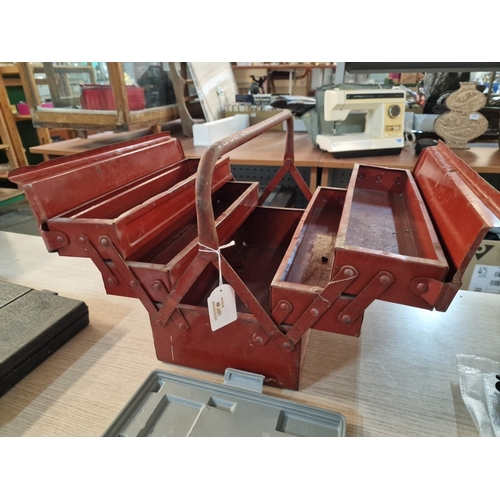 89 - Red Metal Cantilever Tool Box, Together with 'Draper' Tool Set in Fitted Case and Socket Set in Fitt... 