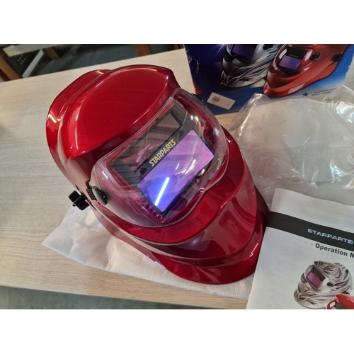 90 - 'Starparts' Auto Darkening Welding Helmet, Red Colour, with Original Box, * Looks Unused *