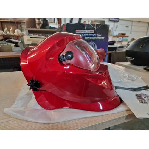 90 - 'Starparts' Auto Darkening Welding Helmet, Red Colour, with Original Box, * Looks Unused *